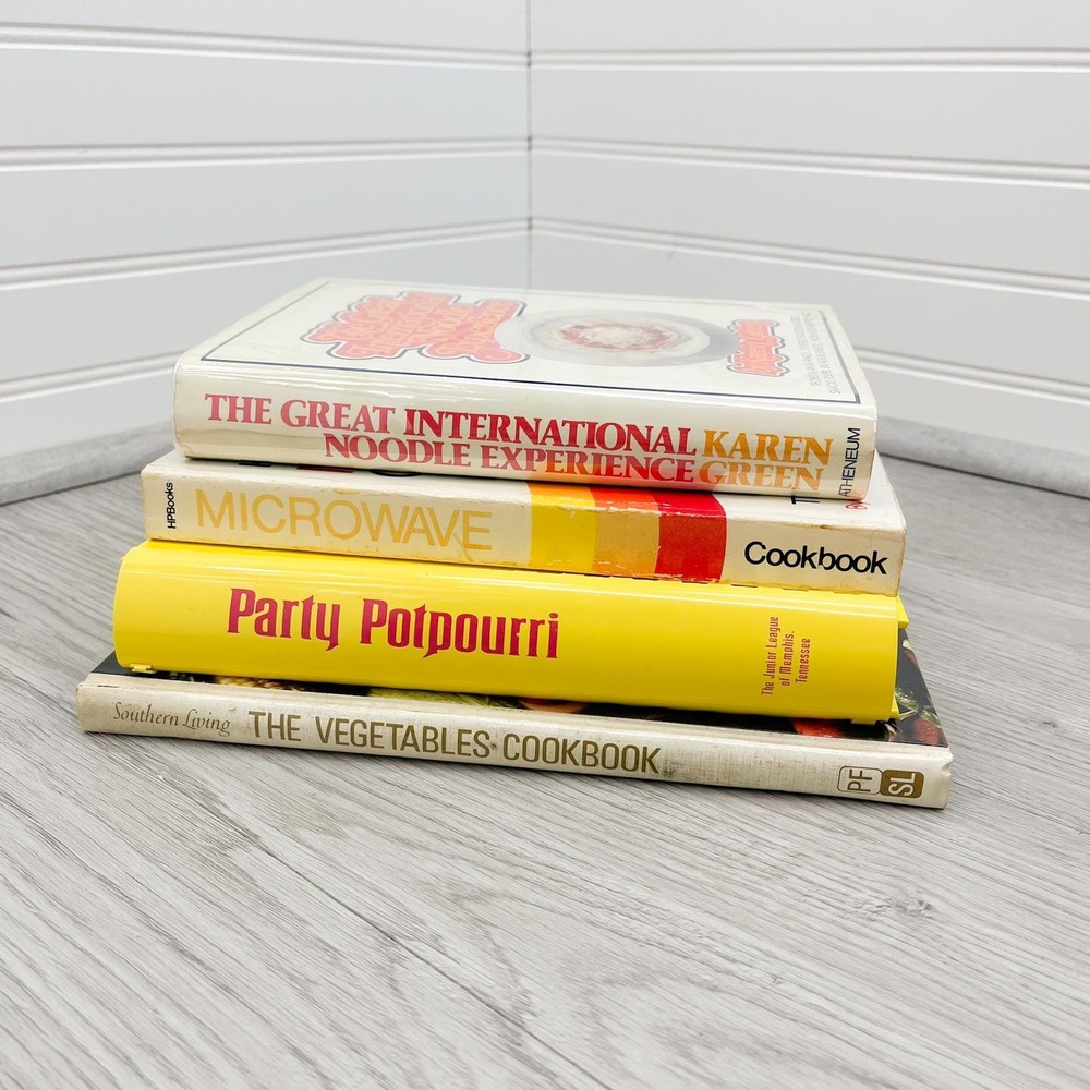 Vintage Stack of Cookbooks - Retro Books for Decoration - Yellow Stacking Books - Picture 2 of 10